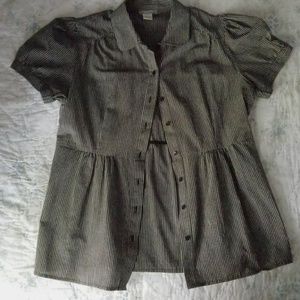 dELiA*s peplum top with black and gray stripes